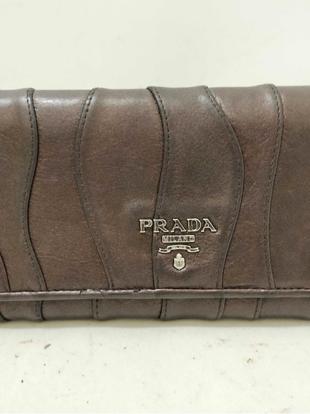 Prada Brown Leather Women's Wallet with Silver Logo